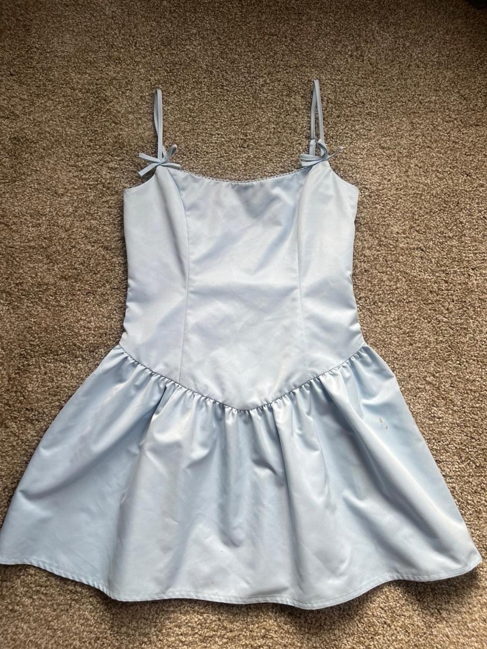 Motel Light Blue Satin Spaghetti Strap Dress
